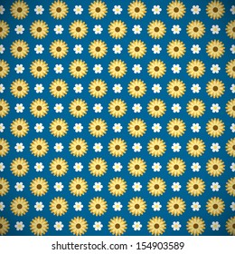 Retro seamless pattern with flowers on blue background