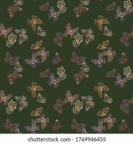 Retro Seamless pattern with flying paint brush  butterflies , Vector EPS10 illustration ,Design for fashion, fabric,wrapping,wallpaper,textile and all prints on vintage green background color.