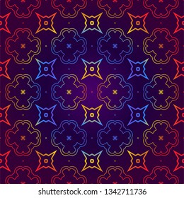 Retro Seamless Pattern. Geometric, Triangle, Zig Zag. For Wallpaper, Fabric, Scrapbooking Design, Textures. Vector Illustration. Red blue gradient color.