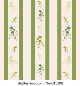 Retro seamless pattern with green silhouettes of roses and stripes. Vintage seamless pattern with green roses and stripes