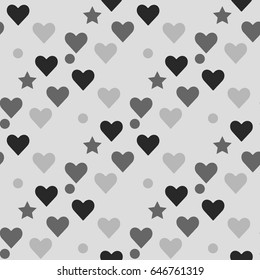 Retro seamless pattern with grey hearts. Abstract geometric modern background. Vector illustration. Art deco style. Heart seamless pattern.