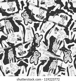 Retro seamless pattern with hand drawn sketches of people
