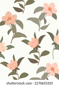 Retro Seamless Pattern with Hand Drawn Naive Flowers Bouquet and Botanical element Aesthetic simple floral background for fabric, textile, wrapping, print, decor, wallpaper, cover Vector illustration 