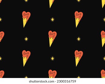 Retro nahtloses Muster mit Herz. Groovy Elemente. 70er Hippie-Tapete, psychedelischer Stil. Cartoon Funky Design. Vintage Hippy Style. Positive Symbole oder Abzeichen.