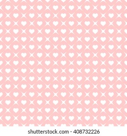 Retro seamless pattern with hearts and flashes. Vector romantic background in pink and white colors. Good for wrapping paper, invitations, greeting cards and Valentine's Day design.