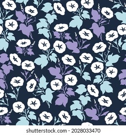 Patrón retro sin foco con vectores de jardín floral de gloria matutina se puede usar para el diseño de fondo y de ropa