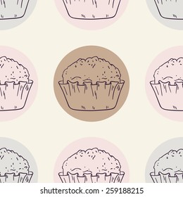 Retro seamless pattern with muffins in vector. Sweet background with desserts