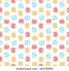 Retro seamless pattern with multi color circles in vector on isolated background. Colorful hipster vector illustration with bright colors circles. Repeated, watercolor pattern background