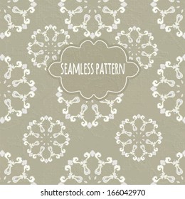 Retro seamless pattern on silk with flowers. Congratulations frame layout