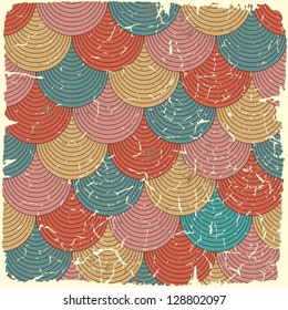 Retro seamless pattern on vintage old paper. Plus three objects  cracked surface.Grunge effects can be removed.