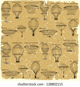 Retro seamless pattern on vintage old paper. Plus three objects  cracked surface.Grunge effects can be removed.