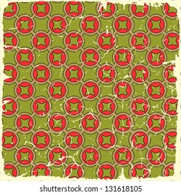 Retro seamless pattern on vintage old paper. Plus three objects  cracked surface. Grunge effects can be removed.