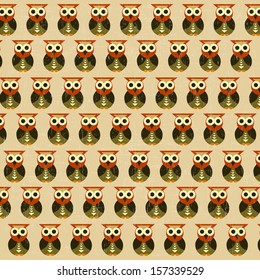 retro seamless pattern with owls, vector illustration