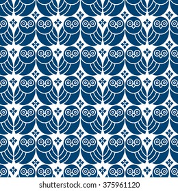Retro seamless pattern with owls. Vector background