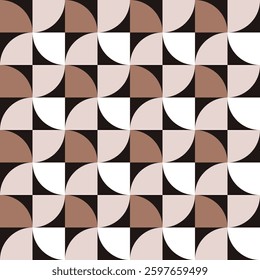 Retro seamless pattern of pastel brown and white quarter circles in mid century modern style