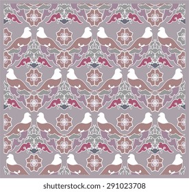 retro seamless pattern  pigeons on green  background