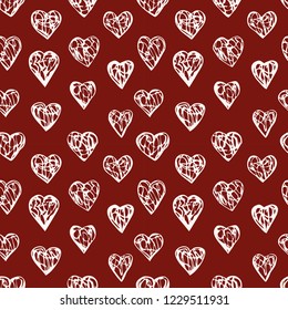Retro seamless pattern. Pink hearts on red background