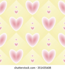 Retro seamless pattern. Pink hearts on beige background