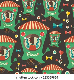 Retro seamless pattern with pizza seller.