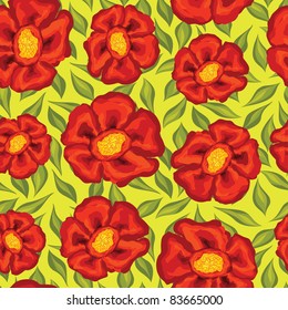 Retro seamless pattern with red flowers. EPS 8 CMYK with global colors vector illustration.