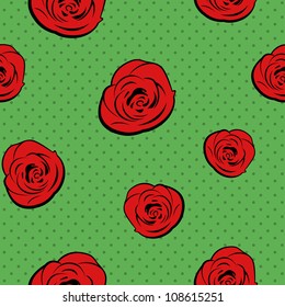 Retro seamless pattern of red roses. Vector illustration