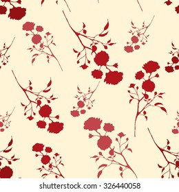 Retro seamless pattern with red silhouettes of roses. Vintage seamless pattern with red roses