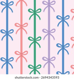 Retro seamless pattern ribbon bow, Coquette Fabric Textile with pink background style. 