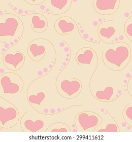 Retro seamless pattern with rink hearts. Seamless pattern with hearts. Vector illustration.