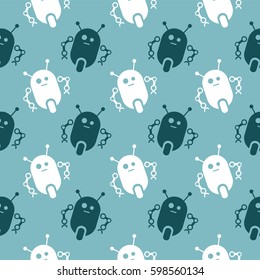 Retro Seamless Pattern with robots. Baby background.
