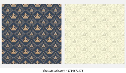 Retro seamless pattern with royal crowns. Vector graphics.