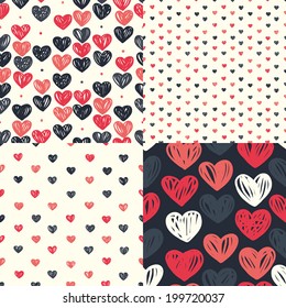 Retro seamless pattern set 02 with colorful hearts.Seamless colorful red hearts pattern, Valentines day concept, vector illustration 