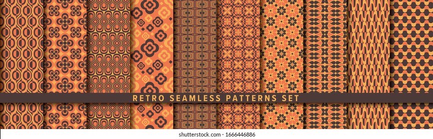Retro seamless pattern set. Vector background. Orange and Brown.