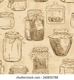 Retro seamless pattern of sketch mason jars 