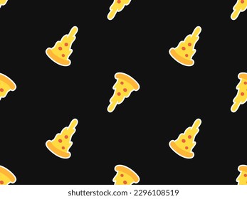 Retro seamless pattern with slice of pizza. Groovy elements. 70s hippie wallpaper, psychedelic style. Cartoon funky design. Vintage hippy style. Positive symbols or badges.