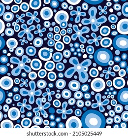 Retro seamless pattern with small circles. Blue palette.