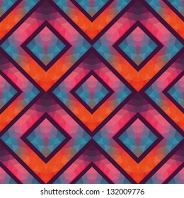 Retro seamless pattern with squares, hand drawn backdrop, mosaic squares ornament. Copy that square to the side and you'll get seamlessly tiling pattern.Square background with triangle element