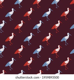 Retro Seamless Pattern with Standing Stork Vector Graphic Illustration can be use for background and apparel design