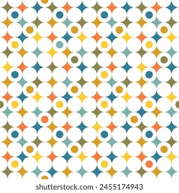 Retro seamless pattern with stars and circles on white background
