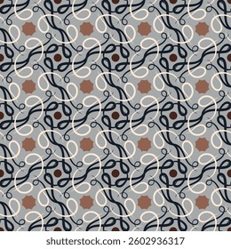 Retro seamless pattern with swirls. Art forms are grouped and arranged in a specific order. Vector image for print, textile, packaging, interior design and your other projects.