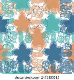 Retro seamless pattern. Swirls and paisley elements in boho design.  Grunge textured abstract art vector illustration