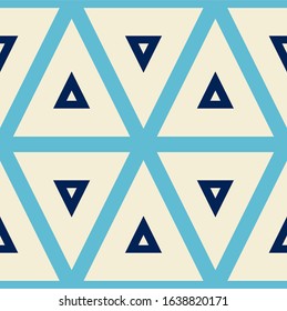 retro seamless pattern with triangles in blue shades. Textile swatch for cloth, blanket, carpet, wrapping paper. Tileable texture. Geometric outlines tiling design