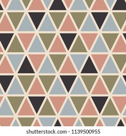 Retro seamless pattern with triangles. Scandinavian style. Abstract geometric vector background for web or printing.