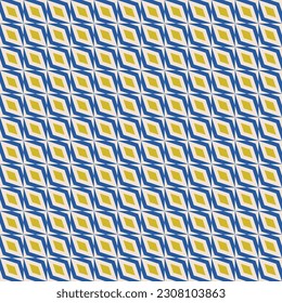 Retro seamless pattern. Vector abstract geometric texture. 1970s - 1980s style. Simple ornament with rhombuses, squares, repeat tiles. Trendy vintage geo background. Yellow, blue and beige color