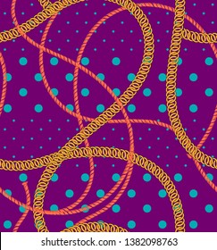 Retro seamless pattern in vector colorful summer rope and chain prints on  polka dots design for fashion,fabric,web,wallpaper and all prints on purple bakground color