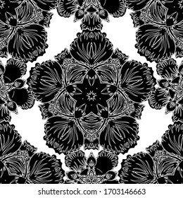 Retro seamless pattern. Vector Design With black Elements for Greeting or Business Cards, Invitations on White Background. Vintage Scrolls for Ornate Decor in Victorian Style.