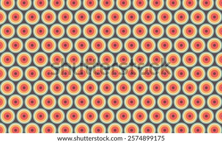 Retro seamless pattern. Vintage concentric circles background. Repeated abstract geometric texture in 70s or 80s style. Colourful fabric and textile design. Simple Vector wallpaper.