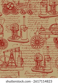Retro seamless pattern. Vintage inventions. Leonardo da vinci style