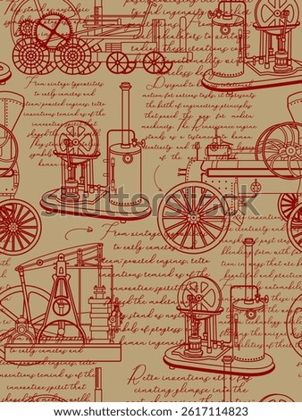 Retro seamless pattern. Vintage inventions. Leonardo da vinci style
