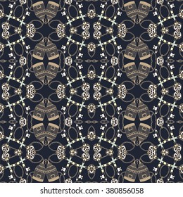 Retro seamless pattern vintage keys, birdcage and chain. Fashion fabric in a marine style, wallpaper interior, decoupage, label, fabric,cover, scrapbook - stock vector 