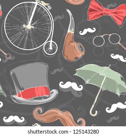 Retro seamless pattern with vintage objects from 1940 1980 years